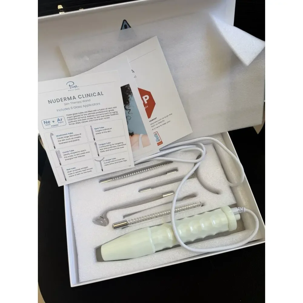 NuDerma Clinical Ne + Ar Fusion Skin Therapy Wand w/ 6 Glass Applicator Open box - Picture 2 of 3